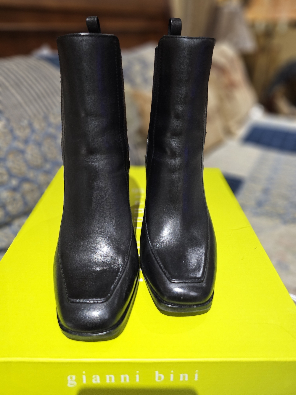 Gianni Bini Black Leather Ankle Boots - Sleek Square Toe With Block Heels